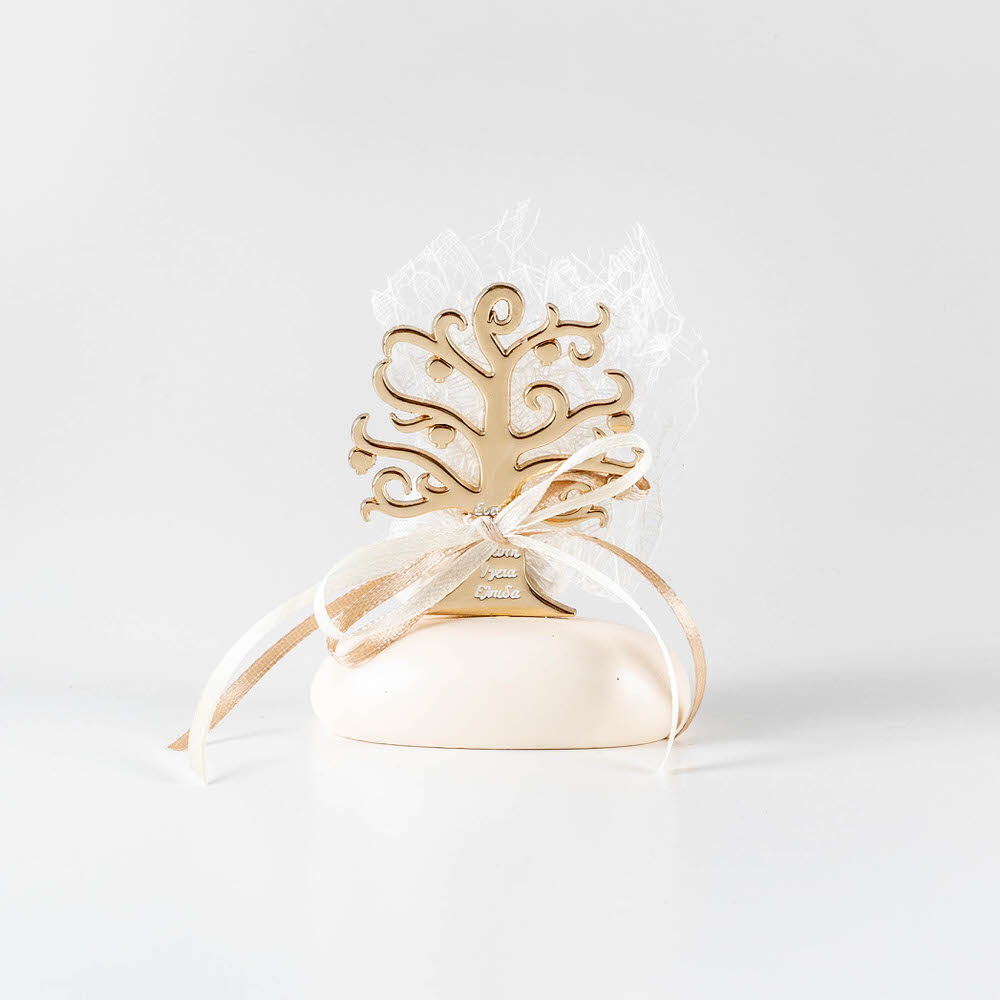 Μπομπονιέρα μαρμαρο και μεταλλικό δέντρο της ζωής