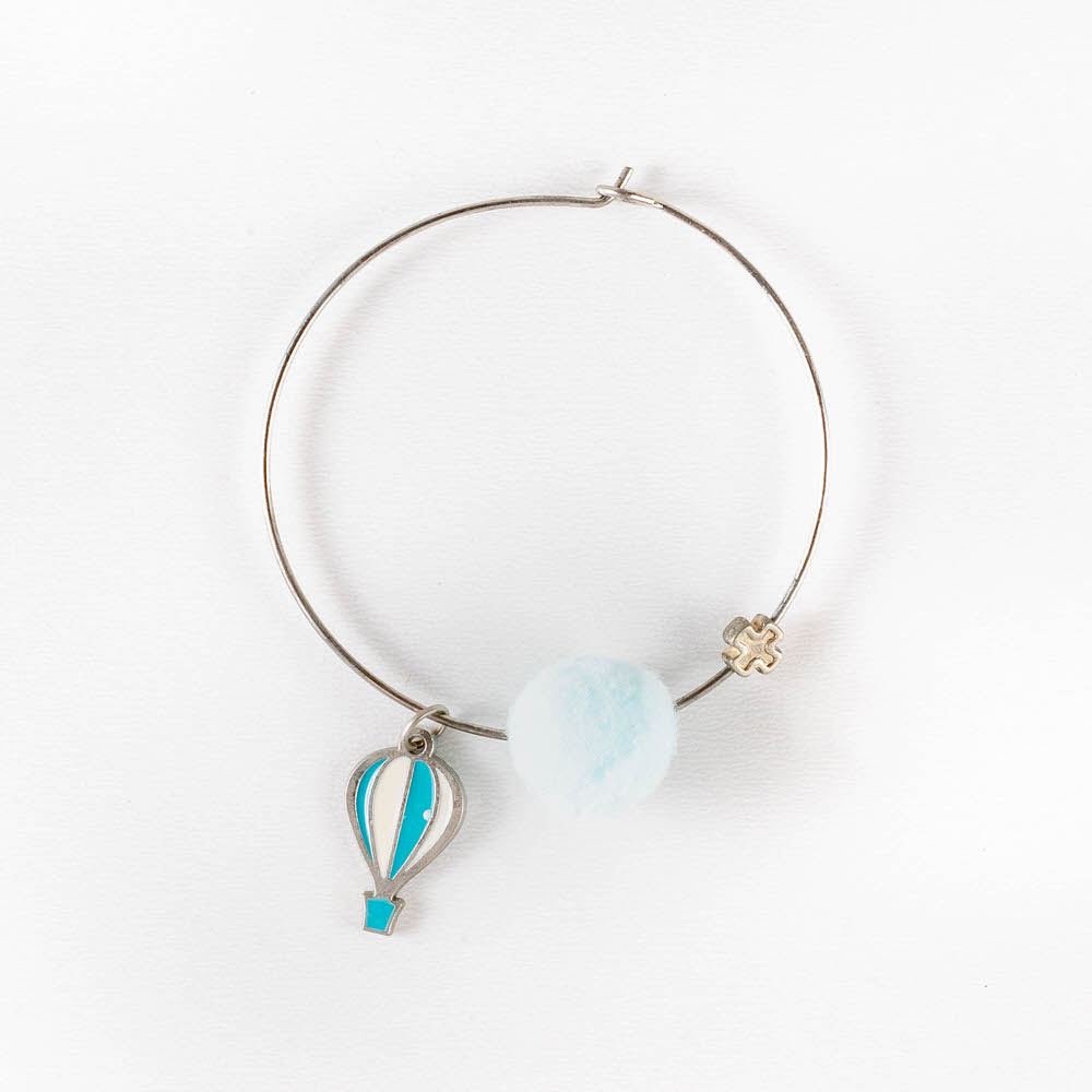 Μαρτυρικό βάπτισης βραχιόλι μεταλλικό με σταυρουδάκι μεταλλικό , πον-πον και μεταλλικό στοιχείο