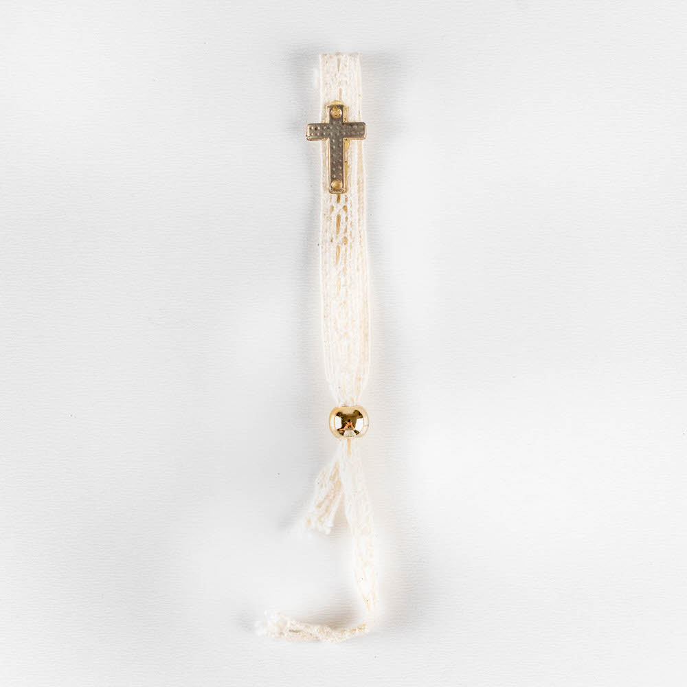 Μαρτυρικό βάπτισης πέτου με δαντέλα βαμβακερή και μεταλλικό σταυρουδάκι