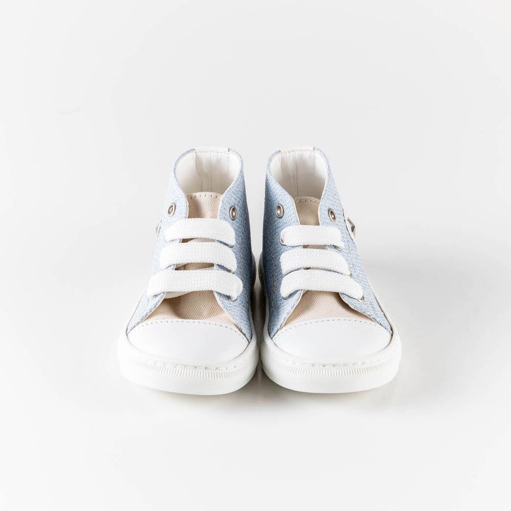 Βαπτιστικό παπούτσι για αγόρι σταράκι σε συνδιασμό ύφασμα και δέρμα