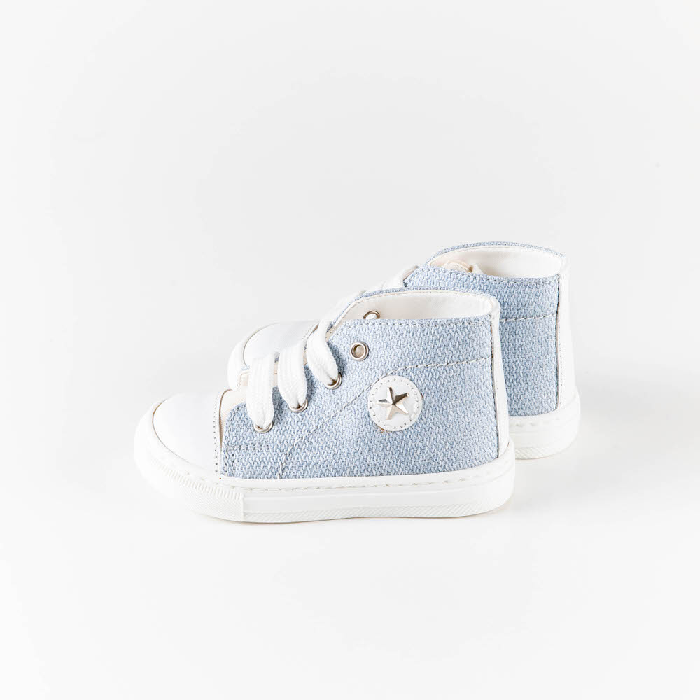 Βαπτιστικό παπούτσι για αγόρι σταράκι σε συνδιασμό ύφασμα και δέρμα