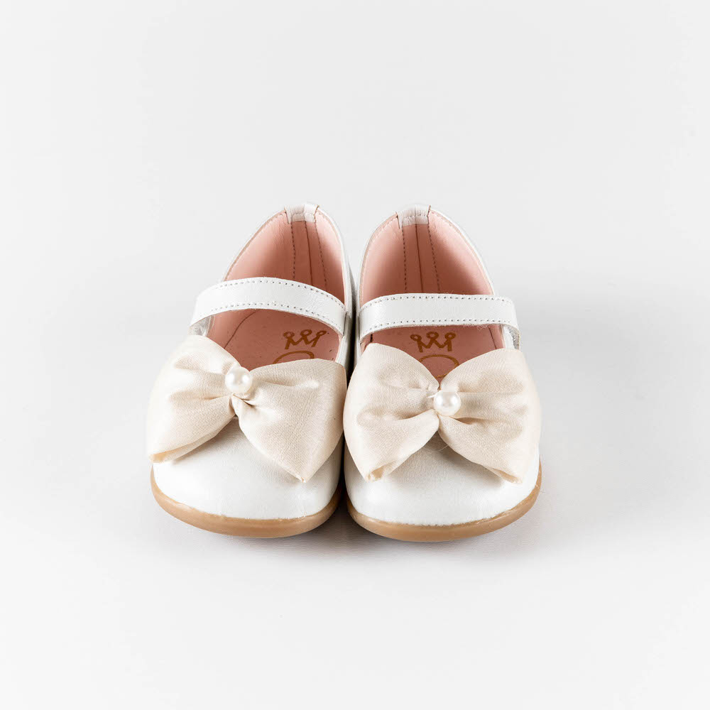 Βαπτιστικό κοριτσίστικο παπούτσι εκρού δερμάτινο με μπαρέτα και ανατομικό πάτο