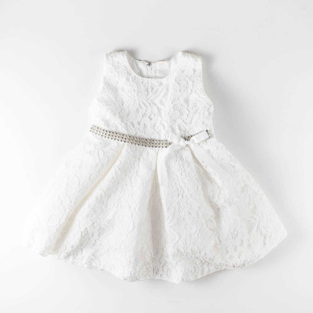 Φόρεμα δαντέλα με ζώνη στρας και φίογκο