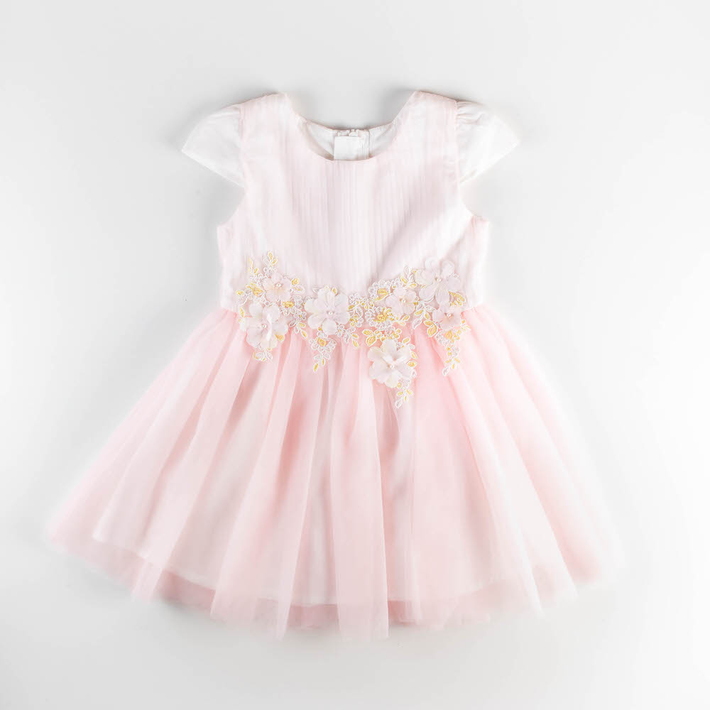 Φόρεμα ροζ με πλισέ μπούστο και τούλινη φούστα