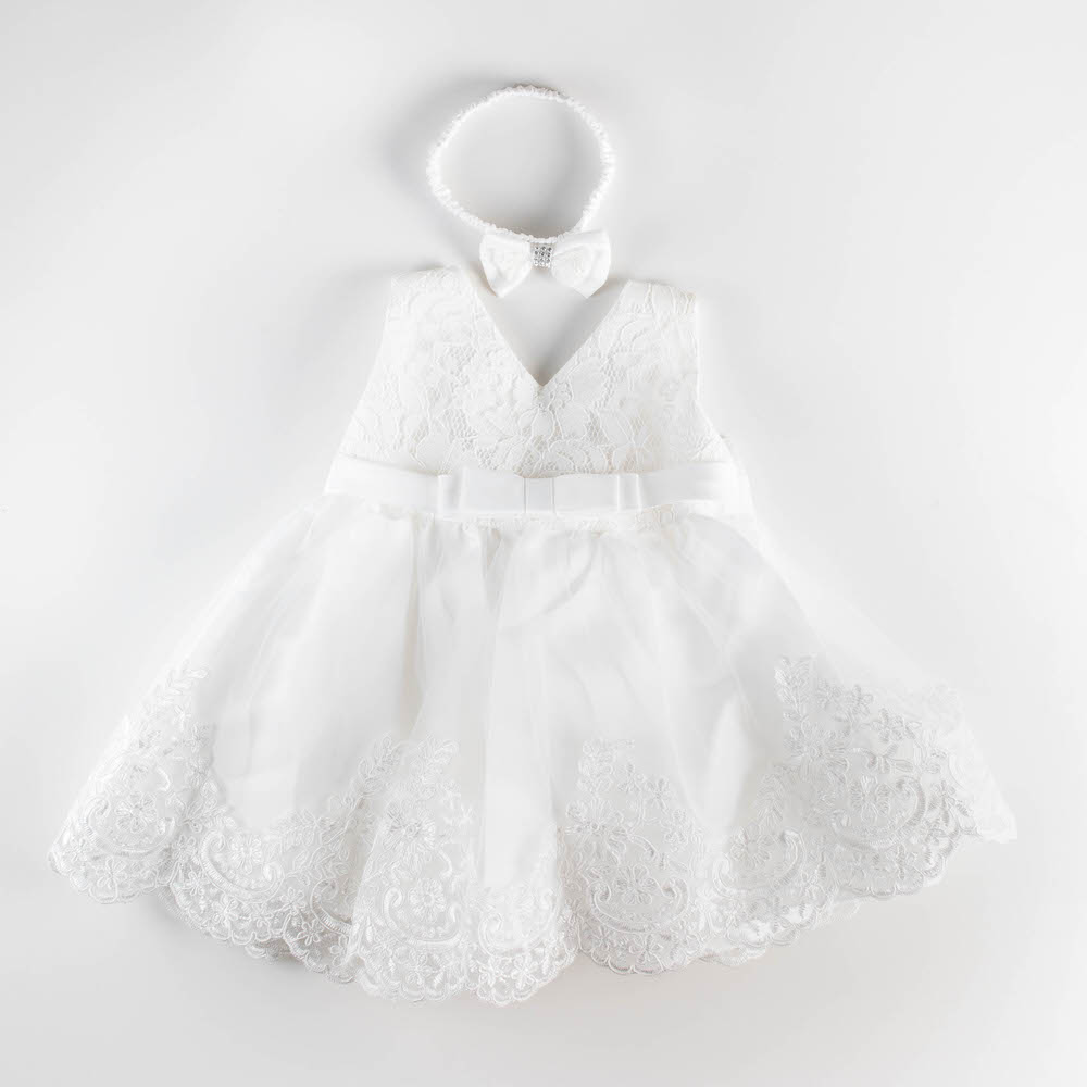 Φόρεμα λευκό με τούλι και δαντέλα