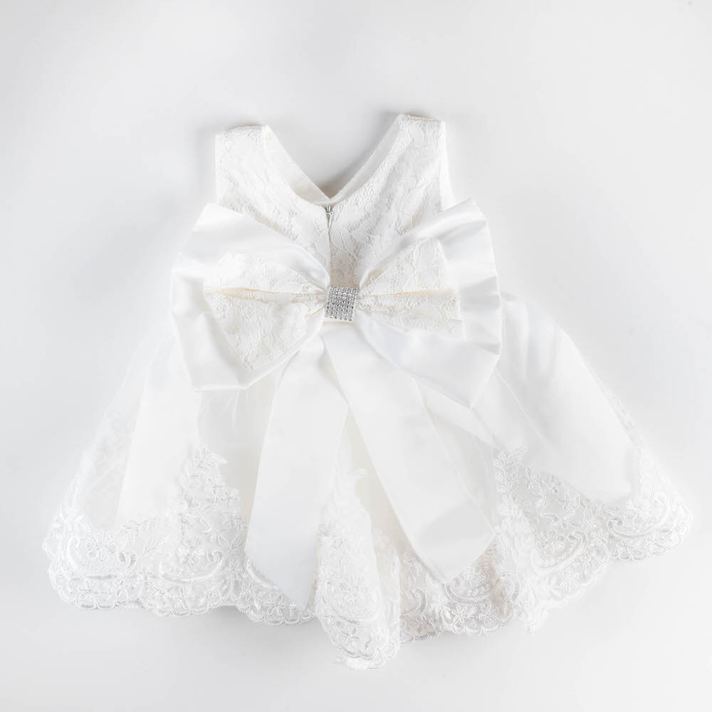 Φόρεμα λευκό με τούλι και δαντέλα