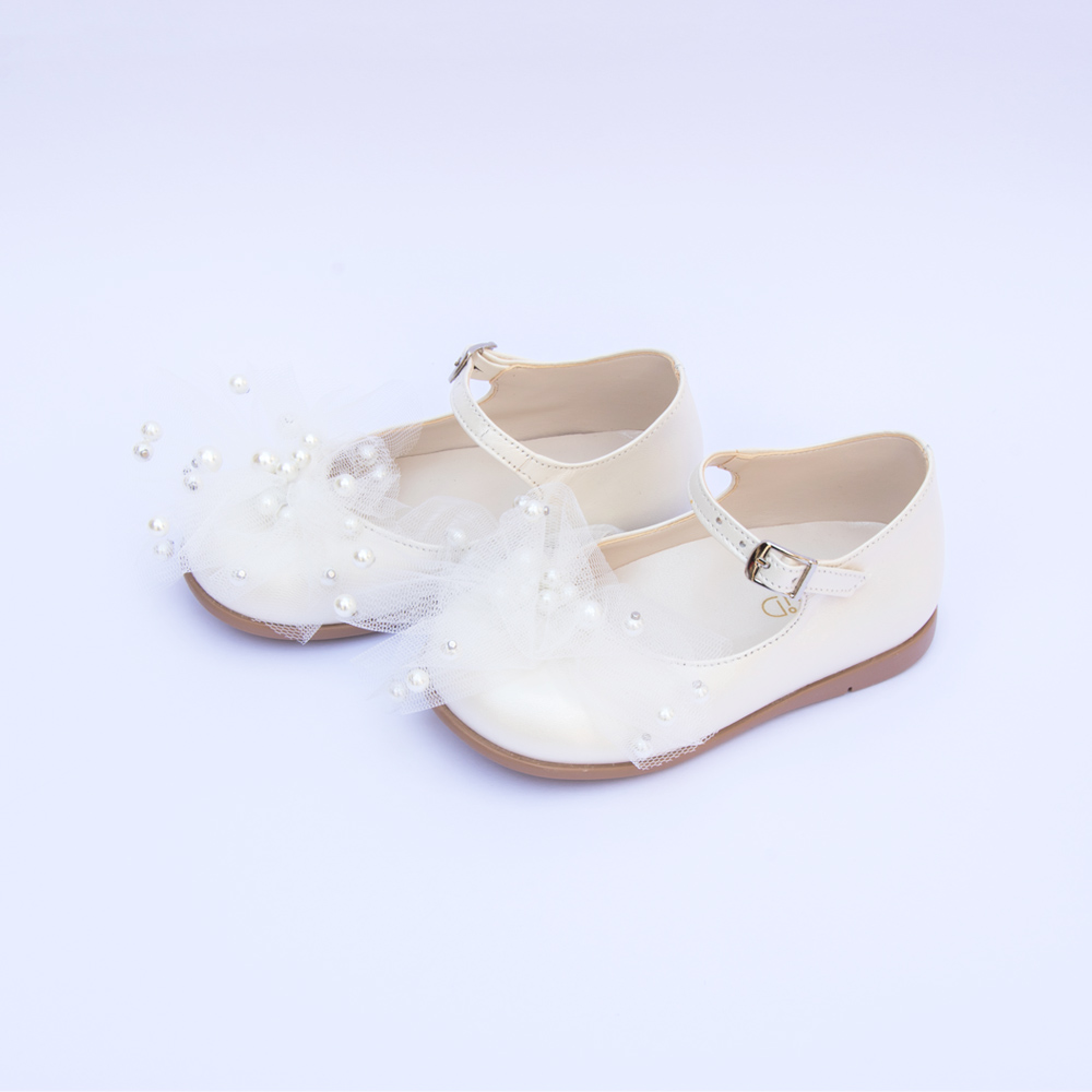 Βαπτιστικό κοριτσίστικο παπούτσι λευκό δερμάτινο με μπαρέτα