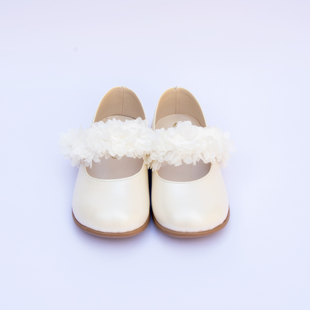 Βαπτιστικό κοριτσίστικο παπούτσι σαμπανιζέ δερμάτινο με μπαρέτα