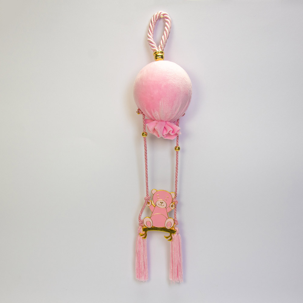 Κρεμαστό αρκουδάκι με αερόστατο σε ροζ χρώμα