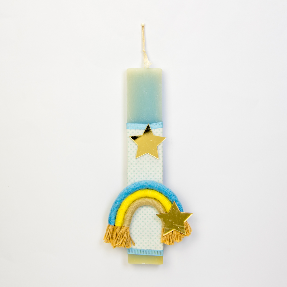 Λαμπάδα γαλάζια με ουράνιο τόξο