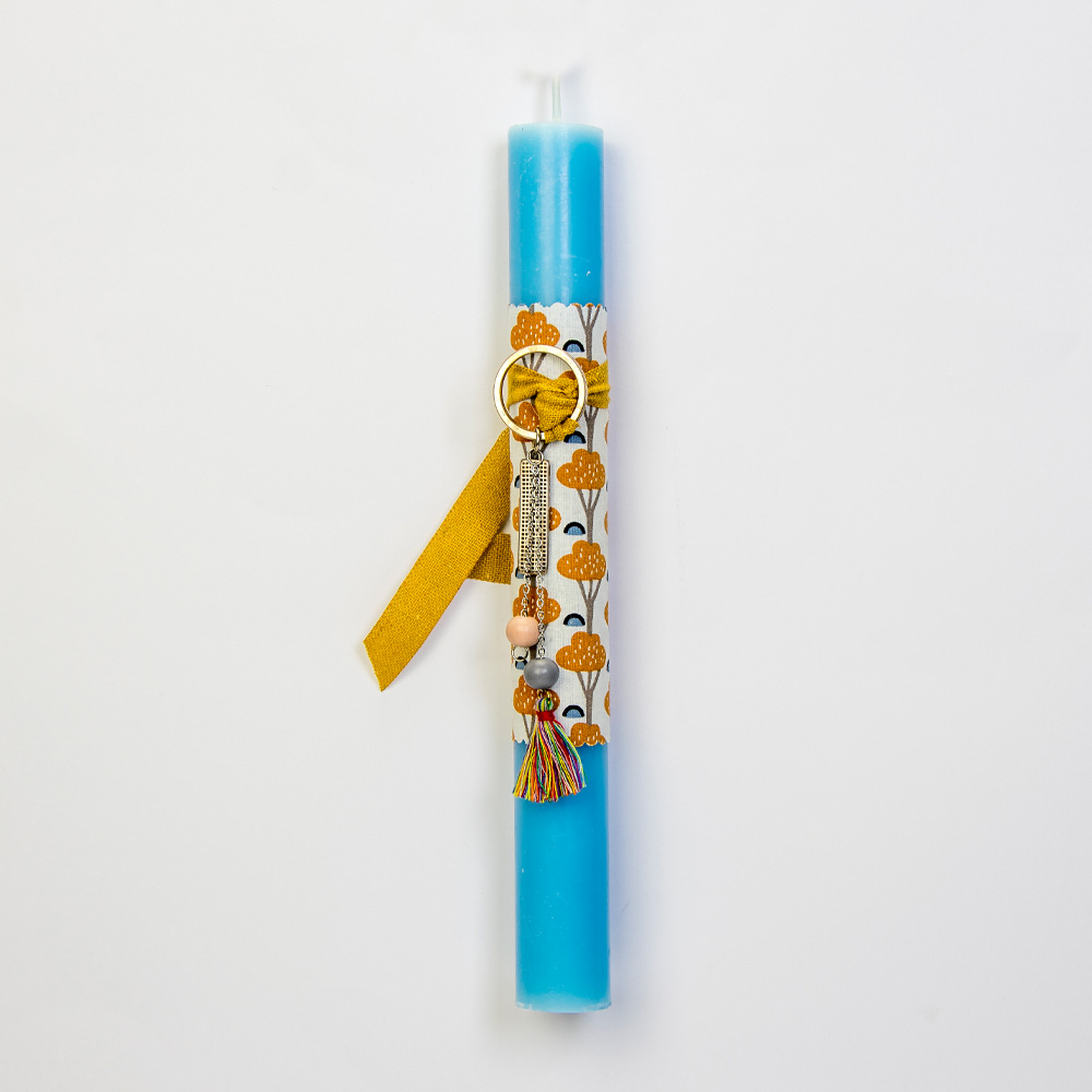 Λαμπάδα γαλάζια με μπρελόκ