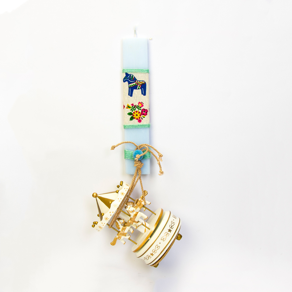 Λαμπάδα γαλάζια με χρυσό καρουζέλ