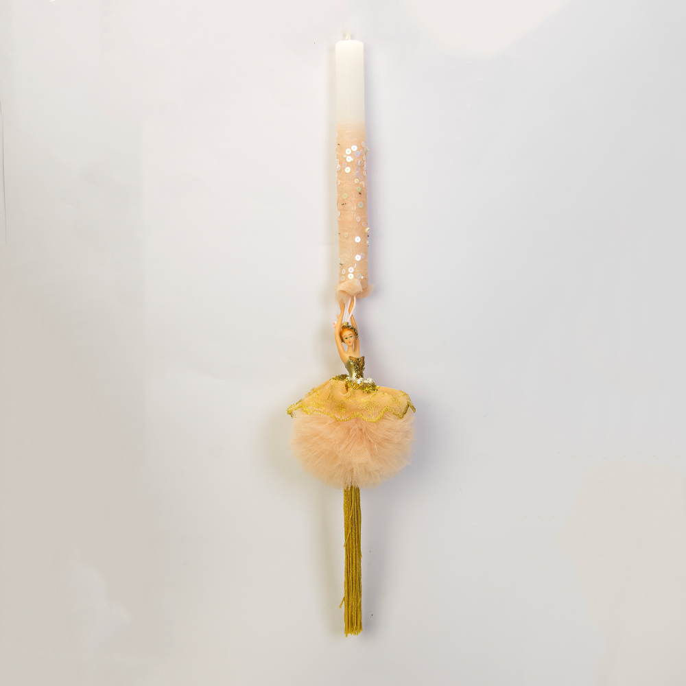 Λαμπάδα με κρεμαστή χρυσή μπαλαρίνα