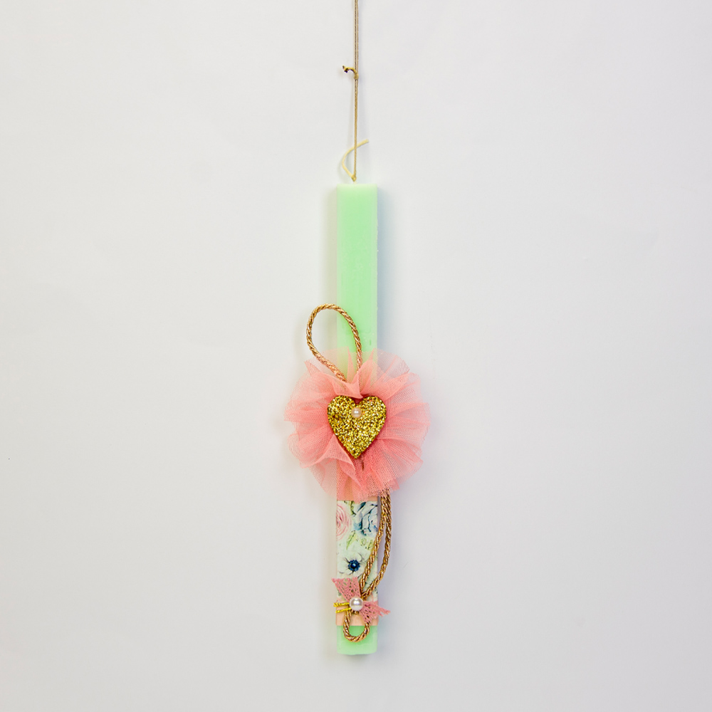 Λαμπάδα πράσινη με χρυσή καρδιά