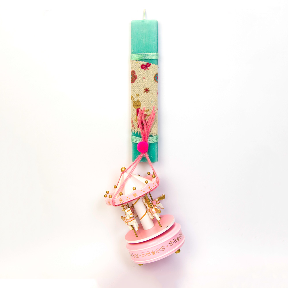 Λαμπάδα τιρκουάζ με ροζ καρουζέλ